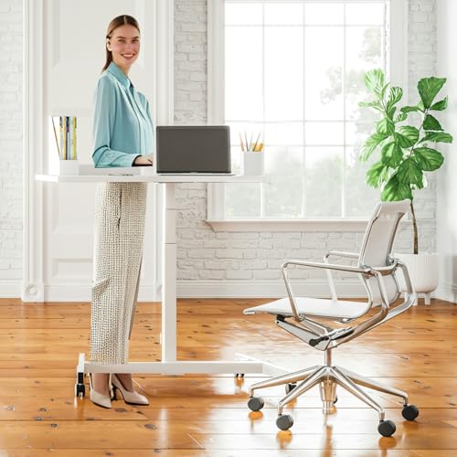 Rolling Desk Adjustable Height with Wheels,Portable Rolling Standing Desk Laptop Workstation for Home Office, Small Computer Workstation Cart for Small Spaces,Classroom,White - color: White