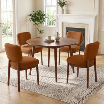 Wooden Dining Chairs Set of 4, Boucle Upholstered Kitchen Chairs with Solid Wood Legs, Mid Century Modern Dining Chairs, Farmhouse Side Chair with Hardwood Frame for Dining Room, Brown - color: Brown, size: Set of 4