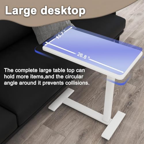 PUNCIA 27" Laptop Table with Hidden Wheels Pneumatic Standing Desk, White | Pneumatic Rolling Computer Cart Height Adjustable Beside Table Laptop Desk for Hospital Home Office Bedroom Couch