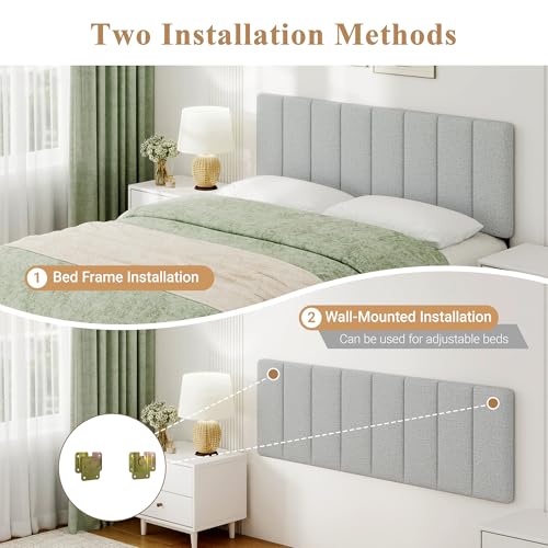Queen Size Headboard Only, Height Adjustable Linen, Light Gray - color: Linen-lightgray, size: Queen/Full