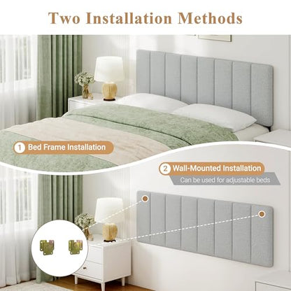 Queen Size Headboard Only, Height Adjustable Linen, Light Gray - color: Linen-lightgray, size: Queen/Full