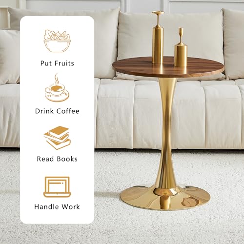 23.6" Round Dining Table, Mid-Century Modern Tulip Table with Thickened Tabletop & Metal Pedestal, Circle Bistro Table for Kitchen, Small Places, Apartments, Cafe - color: Walnut Gold, size: 23.6" dining table
