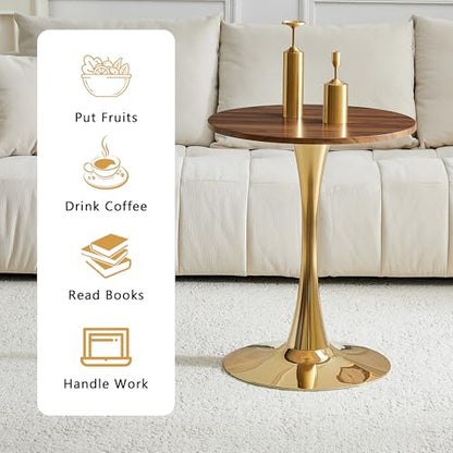23.6" Round Dining Table, Mid-Century Modern Tulip Table with Thickened Tabletop & Metal Pedestal, Circle Bistro Table for Kitchen, Small Places, Apartments, Cafe - color: Walnut Gold, size: 23.6" dining table