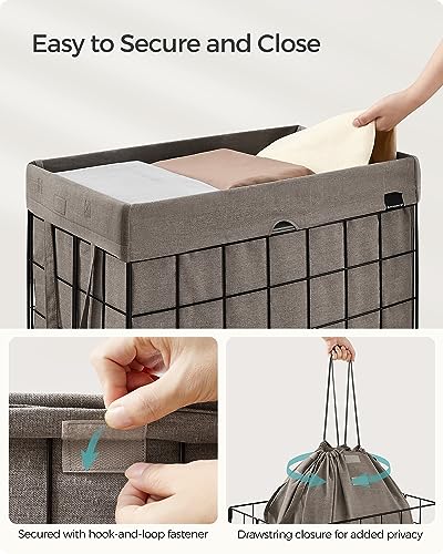 SONGMICS Laundry Hamper, Collapsible, 29 Gal. (110L) | Laundry Basket, Clothes Hamper, Beige and Black, STOUT Collection ULCB111N01 - color: Black + Camel Brown, size: 110 L
