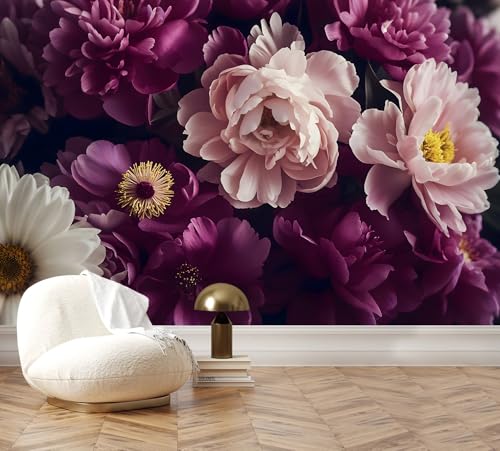 AFZEVEB-Dark Peony Floral Peel and Stick Wallpaper Purple Flowers Mural - color: Z804, size: 118" x 84"