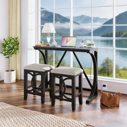RuiSiSi 3 Piece Counter Height Dining Set, Farmhouse Kitchen Table Set with USB Port and 2 Upholstered Stools, Breakfast Nook Set for Kitchen, Dining Room, Living Room, Espresso - color: Espresso