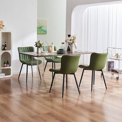 YOUNUOKE Dining Chairs Set of 2 Mid-Century Modern Kitchen Chair Green | Faux leather upholstered with Back, fits dining living waiting room guest reception. Waterproof easy to clean assemble, 300lb - color: Olive Green