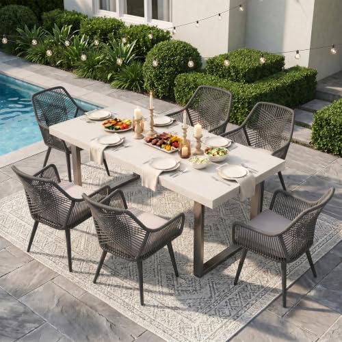 Patio Dining Chairs Set of 6, Woven Patio Chairs with Armrest, Black | All-Weather Woven Rope Rattan & Iron Frame, w/Seat Cushions,350lb Weight Capacity, for Backyard, Deck, Indoor Dining Kitchen - color: Black & Cross Back, size: 6 Pcs-Dining Chairs