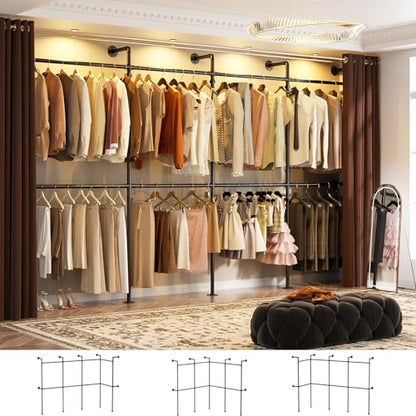 Aheaplus Industrial Pipe Clothing Rack, Reversible 13FT Clothes Rack for Hanging Clothes, Heavy Duty Garment Racks, Wall Mounted Closet Wardrobe, Corner L Shaped Walk-in Closet System, Black - size: 156.8 inches