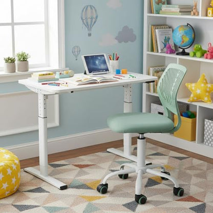 FurnitureR Armless Small Desk Chair, Ergonomic Kids Chairs Adjustable Swivel with Rolling Casters, Fabric Padded Seat & Breathable Back, Study & Homework Chair, Aqua - color: Aqua