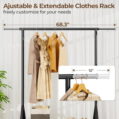 HYSEYY Heavy Duty Clothes Rack Load 450 LBS, Metal Garment Rack, Standing Rolling Clothing Rack for Hanging Clothes with Sturdy Wheels & Shelves, Portable Closet Wardrobe Rack,Black - color: Black