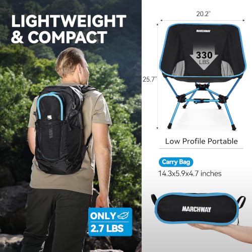 MARCHWAY Lightweight Folding Camping Chair with Spring Lock, Stable Compact Portable for Outdoor Camp, Travel, Beach, Picnic, Festival, Hiking, Backpacking (Lowback Blue) - color: Lowback Blue
