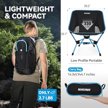 MARCHWAY Lightweight Folding Camping Chair with Spring Lock, Stable Compact Portable for Outdoor Camp, Travel, Beach, Picnic, Festival, Hiking, Backpacking (Lowback Blue) - color: Lowback Blue