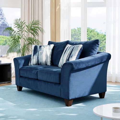 Roundhill Furniture Camero Fabric Pillowback 2-Piece Living Room Set, Navy Blue - color: Navy Blue