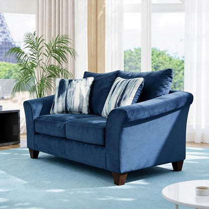 Roundhill Furniture Camero Fabric Pillowback 2-Piece Living Room Set, Navy Blue - color: Navy Blue