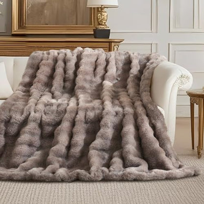 Faux Fur Throw Blanket, Ultra Soft Fuzzy Plush Bubble Blanket for Couch, Bed & Living Room, 60"x80", Cationic Bear Brown - color: Heather Brown, size: 60" x 80"