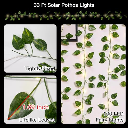 Solar Pothos String Lights, 33Ft 100LED Vines with Lights Warm White - color: Pothos, size: 33Ft*1pack