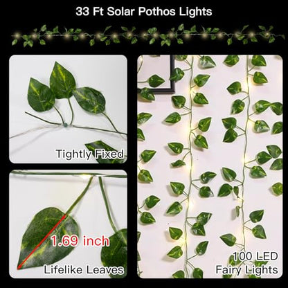 Solar Pothos String Lights, 33Ft 100LED Vines with Lights Warm White - color: Pothos, size: 33Ft*1pack