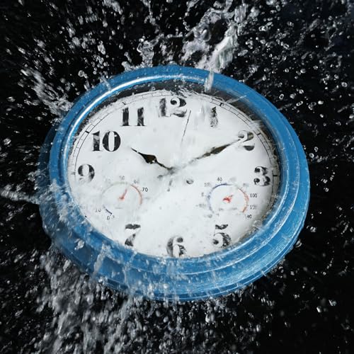 JENLYSTIME 13 Inch Outdoor Clock, Waterproof and Silent, with Thermometer and Hygrometer, Large Numbers for Easy Reading, Perfect for Home,Office,Bedroom,Kitchen,Porch,Garden,Pool(Blue) - color: 13 Blue