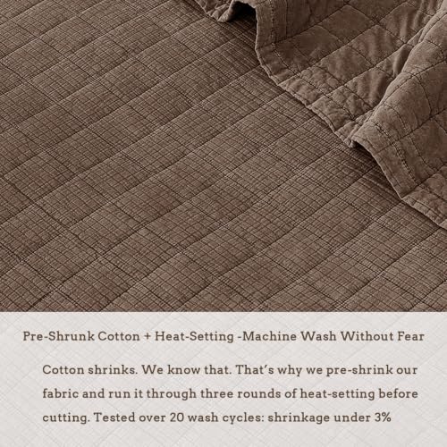 Pre-Washed Cotton California King Size Quilt Set Brown | 106x118 Breathable Bedspread Coverlet,Waffle Textured Blanket,All Season Bedding Set,Fits King & Cal King,with 2 Pillow Shams - color: Brown, size: Cal King-106x118