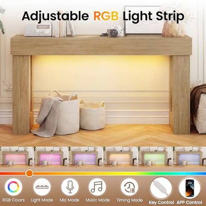 Apicizon 63" Long Console Table for Entryway with LED Light, Farmhouse Wood Sofa Table Behind Couch, Narrow Entry Way Table for Living Room, Hallway, Entrance, Foyer, Natural - color: Natural Oak