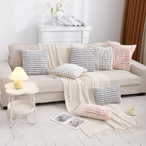 LUOYEHK Boho Throw Pillow Covers 24x24 Inch Set of 2 Chenille Tufted Pillowcase Farmhouse Neutral Cushion Covers for Couch Sofa Bed Living Room, Black Gray - color: Black Gray, size: 24" x 24" (Pack of 2)