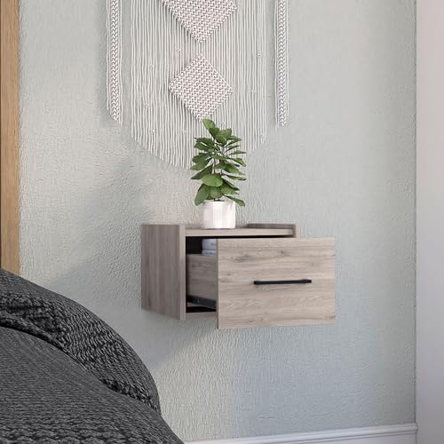 Tuhome Boa Floating Nightstand, Wall-Mounted Bedside Table with 1 Drawer, 13.8" W x 9.8" H Engineered Wood Small Night Stand for Bedroom, White - color: Light Grey