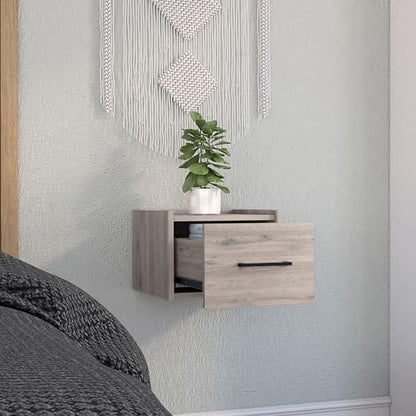 Tuhome Boa Floating Nightstand, Wall-Mounted Bedside Table with 1 Drawer, 13.8" W x 9.8" H Engineered Wood Small Night Stand for Bedroom, White - color: Light Grey