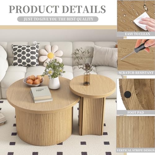 Mxtxmy Round Nesting Coffee Table Set of 2,Coffee Tables for Living Room | Round Coffee Tables with Wood Finish,Stackable Coffee Table Set,Rustic Sofa Side Table,Living Room Bedroom (Large Size) - color: Large Size