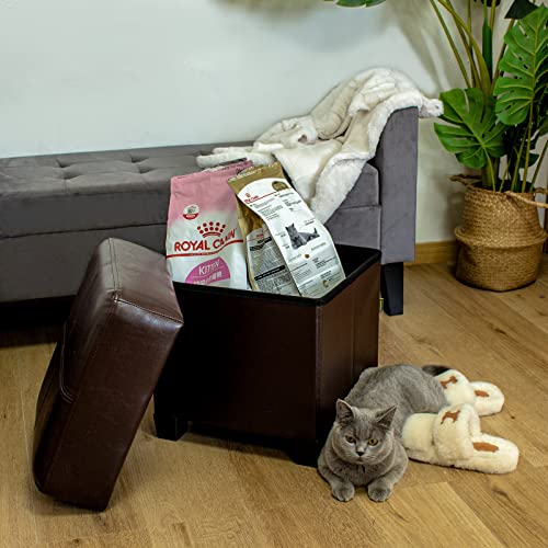 GLAXYFUR Square Storage Ottoman, Cube Ottoman with Legs, Leather Foot Stool | Footrest, PU Leather Ottoman with Storage, Upholstered Folding Bench for Living Room, Bedroom, Brown - color: 15.7" Brown