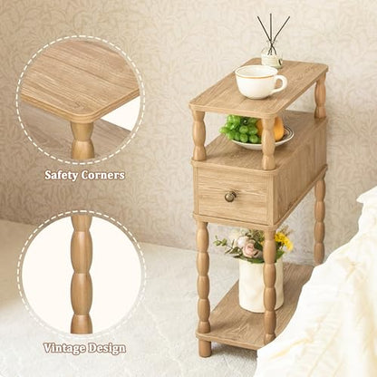 MaxSmeo Narrow End Table, Small Side Table Living Room with Drawer, Narrow Bedside Table Nightstand with Storage for Small Spaces, Bedroom (Rustic Walnut) - color: Rustic Walnut