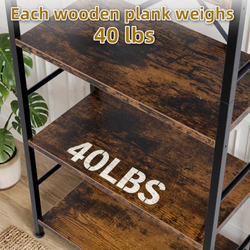Vongrasig Industrial Arched Bookshelf, 4 Tier Open Bookcase | Sturdy Wood and Metal Display Standing Shelf for Home Office, Living Room, Bedroom, Rustic Brown - color: Rustic Brown
