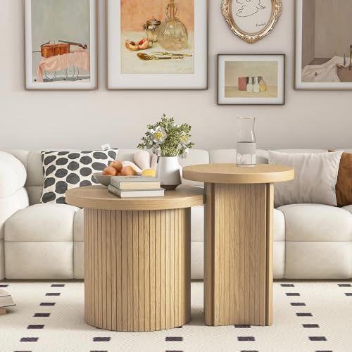 Mxtxmy Round Nesting Coffee Table Set of 2,Coffee Tables for Living Room | Round Coffee Table with Wood Finish,Stackable Coffee Table Set,Rustic Sofa Side Table,Living Room Bedroom Coffee Table - color: Small Size