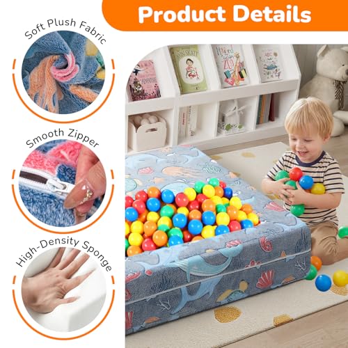 MeMoreCool Glow Modular Kids Couch, Denim Mermaid | modular foam seating, removable washable cover, mermaid glow design, lightweight pieces, playroom furniture - color: Denim Mermaid