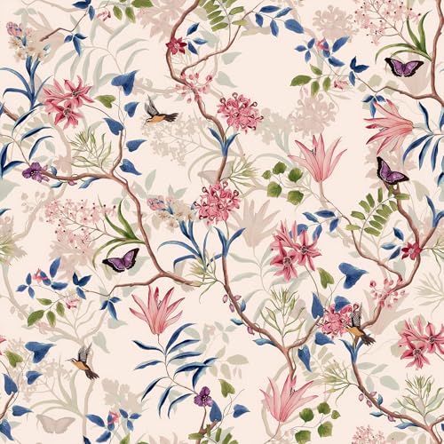 Pink Flowers Peel and Stick self Adhesive Wallpaper Floral - 128''x32'' - color: X18, size: 128"x32"