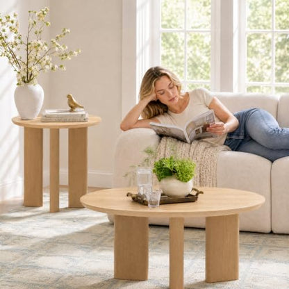 Nesting Coffee Table Set of 2, Wood Look, Round Side Tables | 1.2" Thick Top, Versatile Nesting Tables for Living Room, Apartment, or Office. Sturdy MDF, Space-saving Design - color: Natural Wood