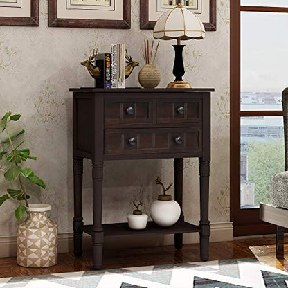 Knocbel Narrow Console Table with 3 Storage Drawers and Bottom Shelf, Entryway Hallway Foyer Slim Sofa Table for Small Spaces, Easy Assembly (Espresso) - color: Espresso