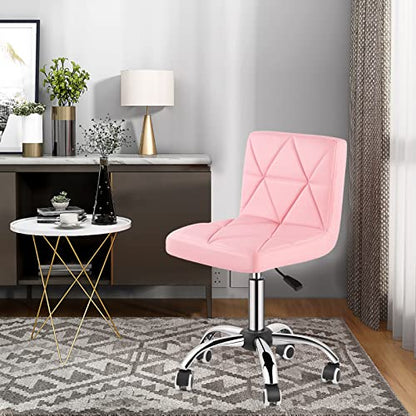COSVALVE Armless Swivel Office Chair with Wheels, Adjustable Height | Armless Mid Back Chair With 360° Swivel, Adjustable Height & Rolling Wheels, Ideal For Home Offices, Conferences & Salons - color: Pink