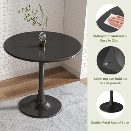 23.6 Inches Round Dining Table, MDF Kitchen Table With Metal Pedestal Base | Smooth MDF Surface, Cylindrical Metal Pedestal, Easy Assembly, For Kitchens And Small Dining Areas - color: Black, size: 23.6 Inches