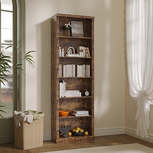 Thacuok 75" Tall Bookshelf & Bookcase, 6-Tier Adjustable Storage Shelves, Book Shelf with Anti-Tipping Device, Floor Standing Modern Display Rack for Living Room, Bedroom, Office, Brown - color: Brown