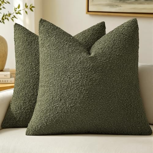 MIULEE 18x18 Decorative Lumbar Boucle Couch Pillow Covers Moss Green | Set of 2 Textured Neutral Throw Pillow Covers, Accent Solid Pillowcases, Sofa Living Room Home Decor - color: Moss Green, size: 18" x 18" (Pack of 2)