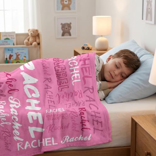 Personalized Blanket with Name, Custom Name Blanket Gifts for Kids Adults Boys Girls Teen, Soft Customized Fleece Flannel Throw for Bedroom Living Room, Birthday Christmas - color: Dark Pink