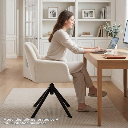 EALSON Comfy Velvet Desk Chair Modern Computer Task Chair no Wheels Swivel Accent Chair with Mid Back Arm Chair for Living Room/Bedroom/Home Office(Beige) - color: White