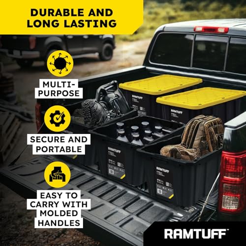 STRONG BOX Black & Yellow, 27-Gallon Heavy Duty Tough Storage Container & Snap-Tight Lid, (15.2" x 19.6" x 28.5" Weather-Resistant Design Stackable Organization Tote (2 Pack) - size: 2 pcs