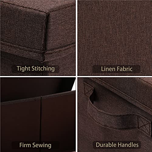 HOONEX Linen Foldable Storage Bins with Lids, 2 Pack, Storage Boxes with Carrying Handles and Sturdy Heavy Cardboard, 16.5" L x 11.8" W x 7.5" H for Shoes, Clothes, Brown - color: Brown