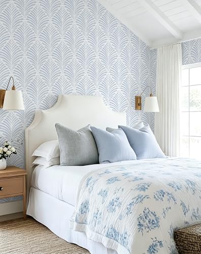 Safiyya Peel and Stick Wallpaper Boho Contact Paper 17.3"x393" Blue Geometric Modern Wall Paper Self Adhesive Removable Wallpaper for Bedroom Vinyl Rolls - color: Blue and White, size: 17.3" x 393"