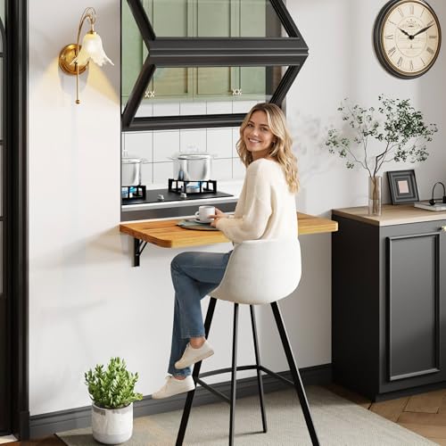 Dogsky 24" x 14" Floating Wall Desk, Fold Down Wall Table - 100 lbs Heavy Duty Solid Pine Wall Mount Folding Desk for Home Office, Laundry Room, Kitchen & Small Apartment, Burning Yellow - color: Burning Yellow, size: 24'' x 13.7'' x 6.3''
