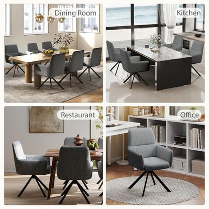 Swivel Dining Chairs Set of 2, Upholstered Dining Room Chairs with Thicken Cushion, 360°Swivel Dining Chairs with Armrests Modern Kitchen Chairs for Lounge, Chenille, Darkgrey - color: Darkgrey, size: Set of 2
