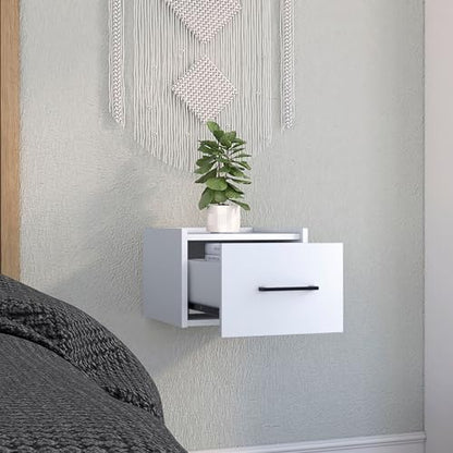 Tuhome Boa Floating Nightstand, Wall-Mounted Bedside Table with 1 Drawer, 13.8" W x 9.8" H Engineered Wood Small Night Stand for Bedroom, White - color: White
