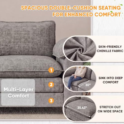 Homall 158.6" U-Shaped Cloud Couch, Modular Sectional Sofa for Living Room | Soft Chenille, 2 Movable Ottoman, Double Layer Cushion, 4 Seat, Sturdy Frame, High-Density Foam, Easy Assembly, Light Grey - color: Light Grey, size: U Shaped Sofa